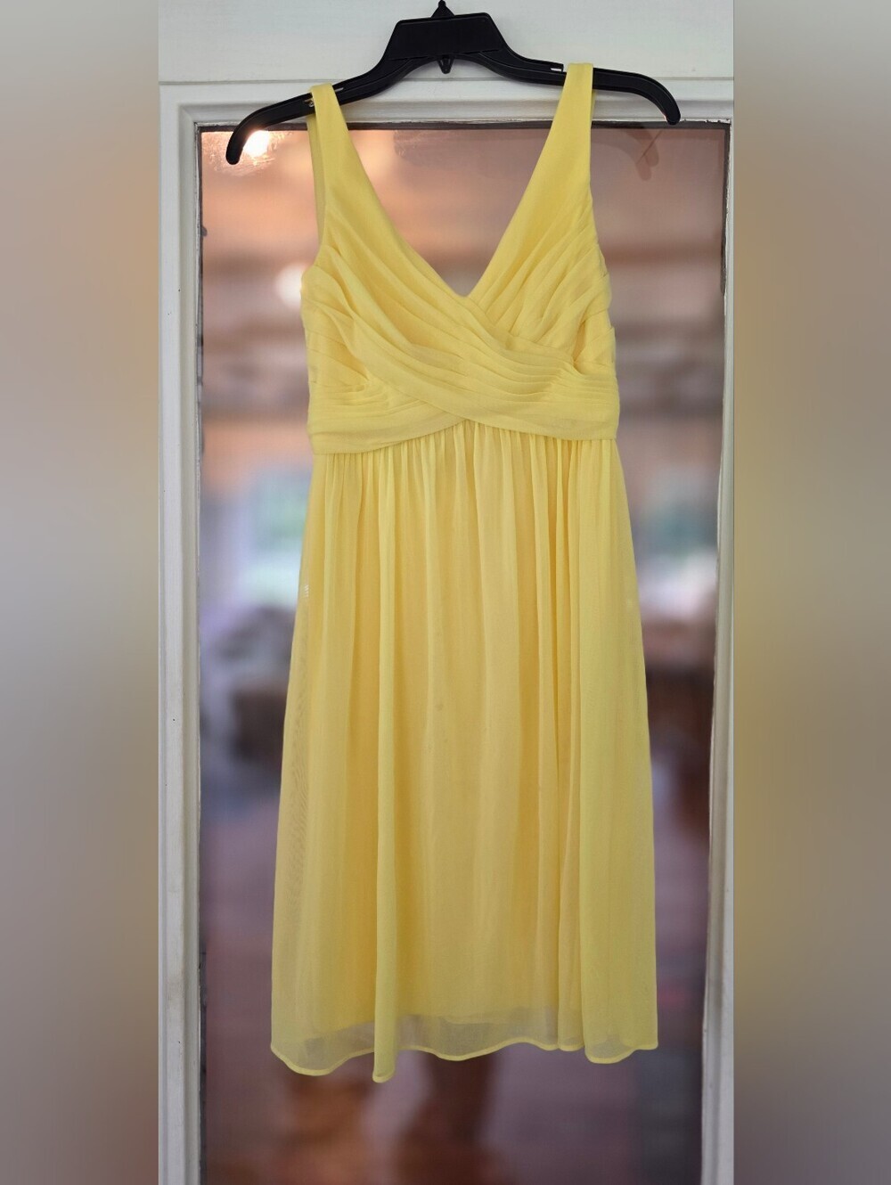 David's Bridal Yellow V-Neck Chiffon Bridesmaid Dress Sz 2